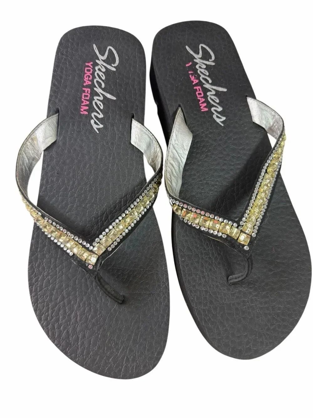 Skechers Yoga Foam Rhinestone Platform Flip Flops Casual Embellished Sandals